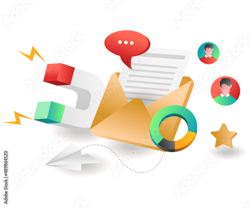 Flat isometric concept illustration. magnetic email digital marketing strategy