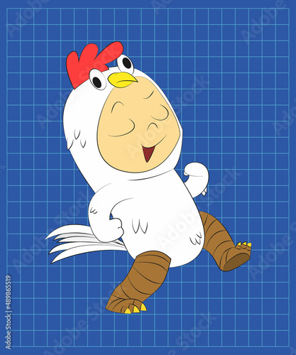 happy children use chicken costume