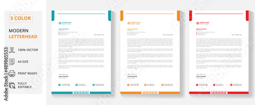 New trend minimalist creative & unique concept letterhead design for corporate office in red, blue, orange colors bundle template