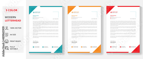Abstract Professional business letterhead design template in red, blue, green & orange for a corporate office.