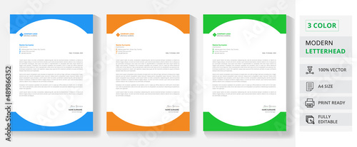 professional corporate business letterhead flyer design. simple business letterhead design with 3 colors concept red, blue, green, orange