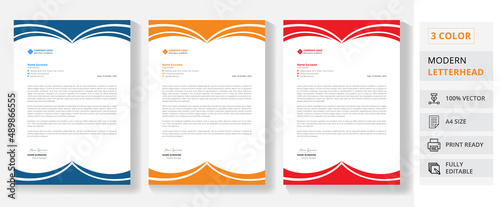 Professional  Modern eye-catching Business Letterhead Template.  Letterhead Template  Design  with red, blue, orange color variation bundle