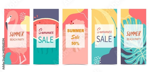 summer sale background for social media story with flamingo