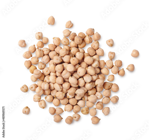 A heap of chickpeas isolated on white background. Top view.