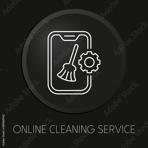 Online cleaning service minimal vector line icon on 3D button isolated on black background. Premium Vector.