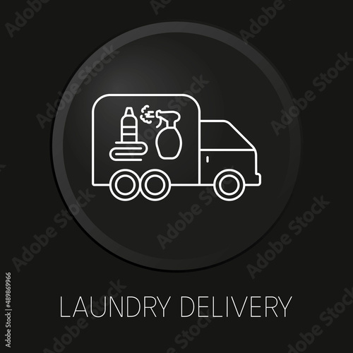 Laundry delivery minimal vector line icon on 3D button isolated on black background. Premium Vector.