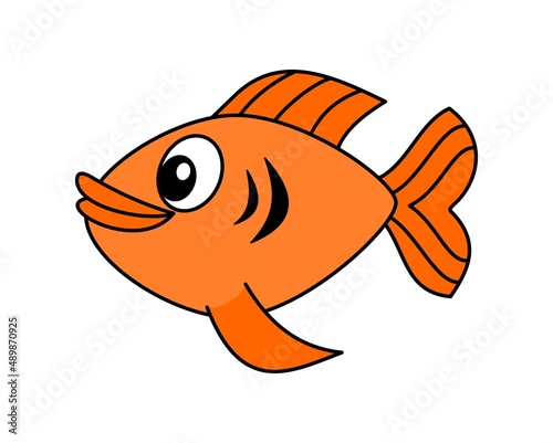 A cute goldfish swimming in its environment on a white background 