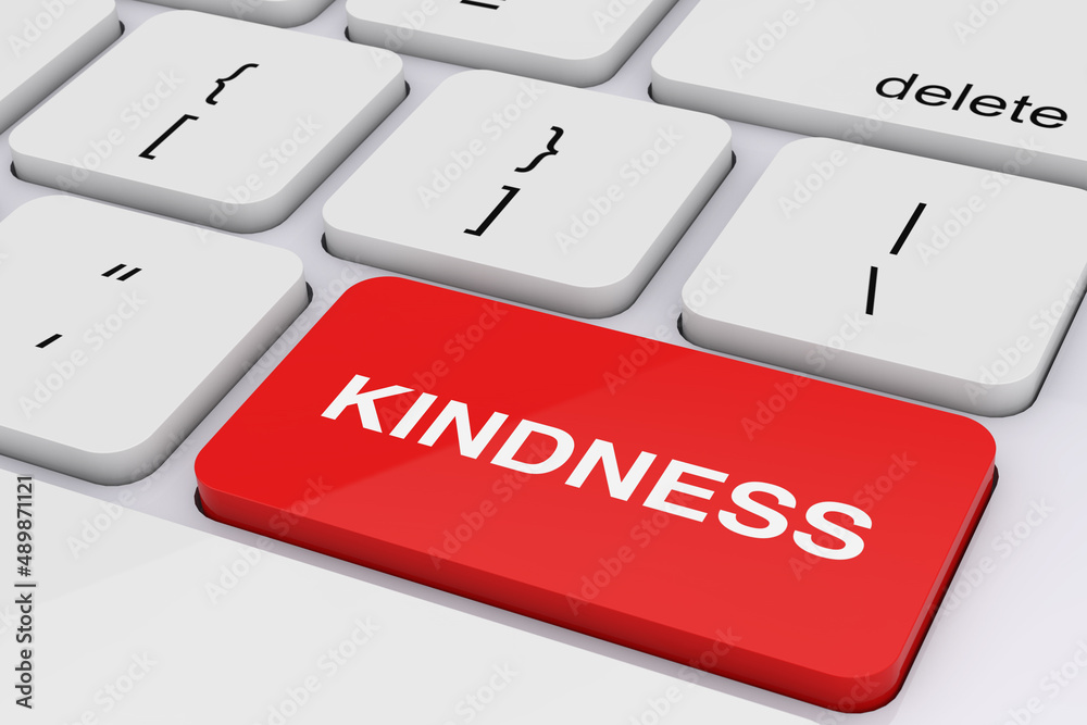 Red Kindness Key on White PC Keyboard. 3d Rendering Red Kindness Key on White PC Keyboard. 3d Rendering