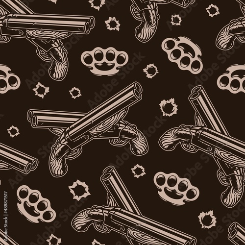 Brass knuckles and rifles seamless pattern