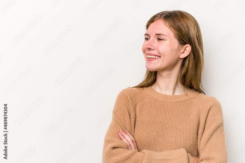 Young russian woman isolated on white background smiling confident with crossed arms. Young russian woman isolated on white background smiling confident with crossed arms.