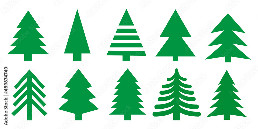 Obraz premium Collection of Christmas trees. Can be used for greeting card. Isolated on white background. Vector illustration. 