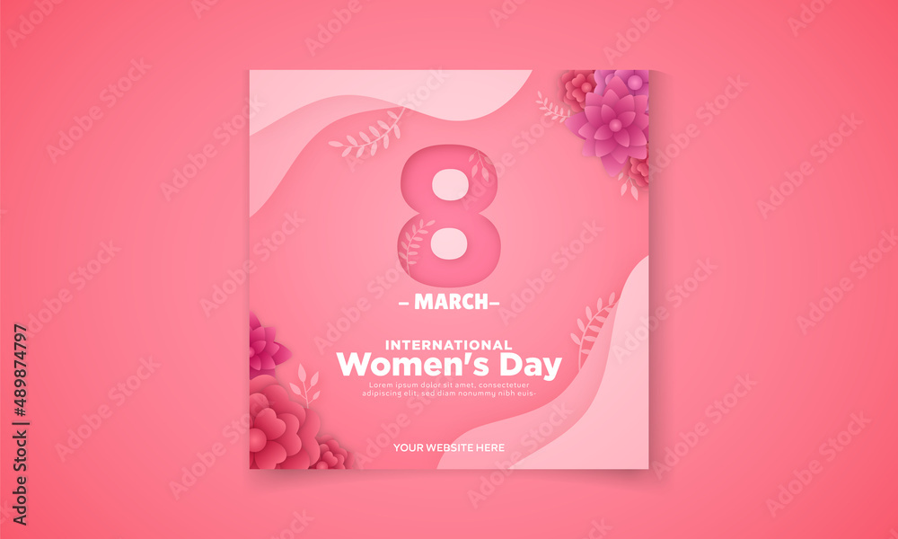 international women's day pink Postcard with colorful flowers vector