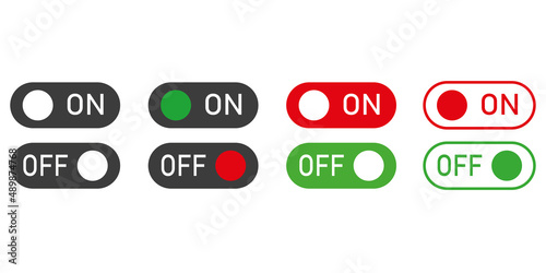 Set of 8 isolated colorful on-off buttons for solid colors. Vector Icons. logo illustration.