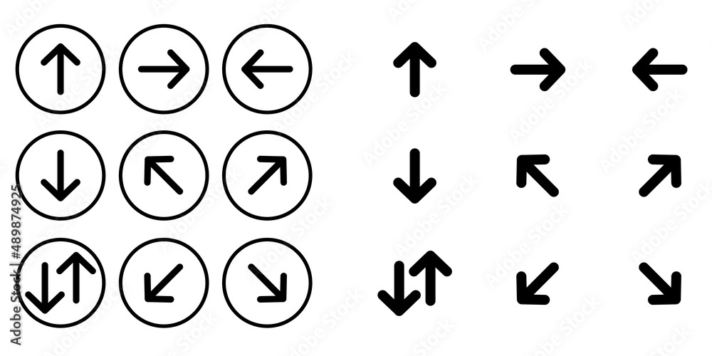 Black Linear Arrow Icon Set. Left right up down. This vector illustration saved in 10 eps. Black Linear Arrow Icon Set. Left right up down. This vector illustration saved in 10 eps.