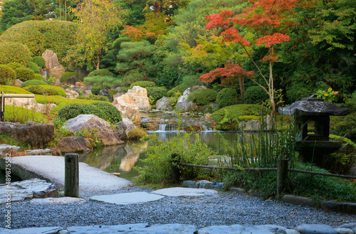 A new pond garden or yoko-en of Taizo-in temple at autumn. Kyoto. Japan photo