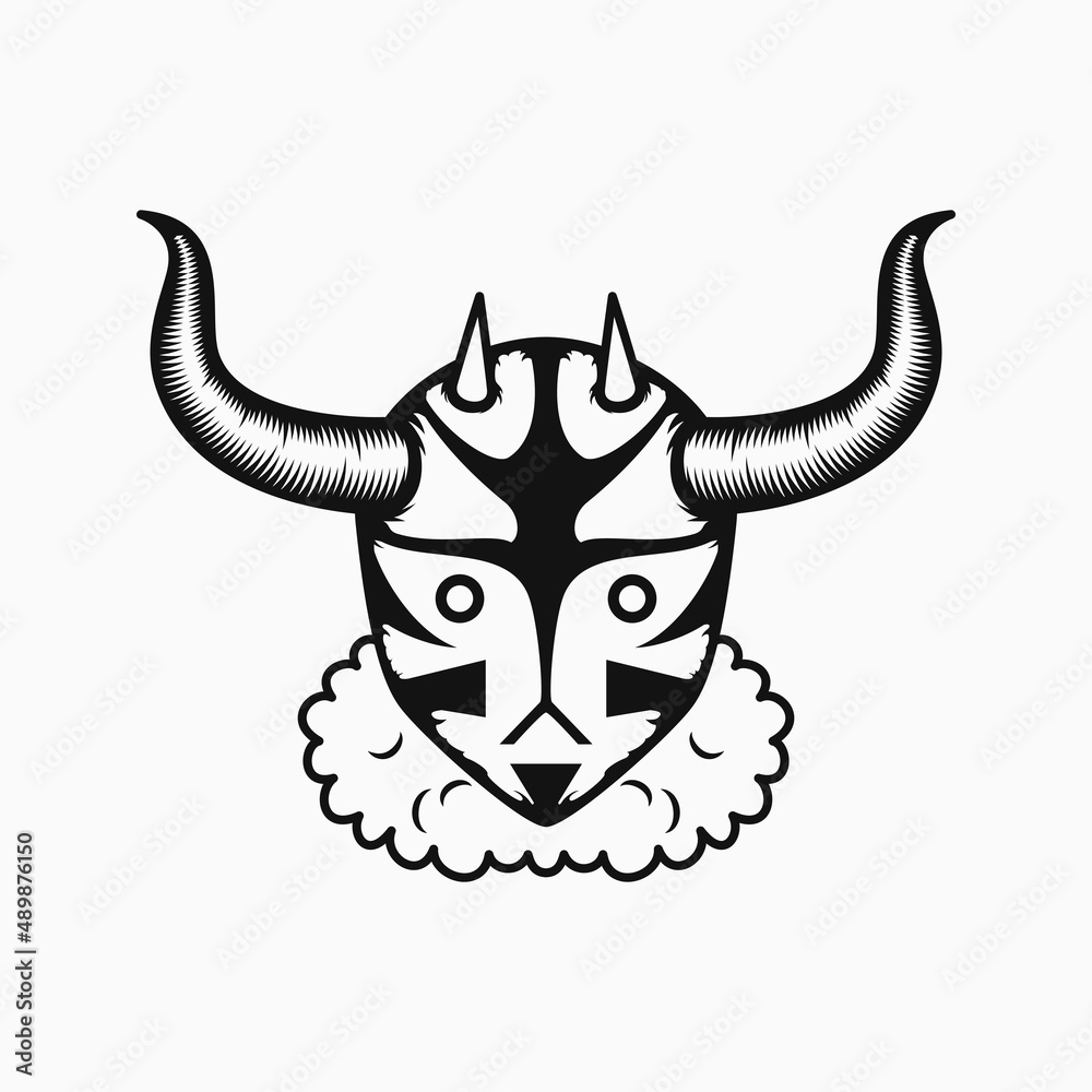 demon head with horns illustration. line art style. black and white. suitable for logo, mascot, symbol, coloring and t-shirt design demon head with horns illustration. line art style. black and white. suitable for logo, mascot, symbol, coloring and t-shirt design