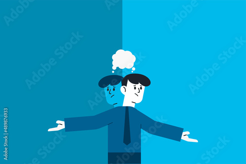 Thinking, doubts, problem ideas, business people brooding, brooding, confused, standing and choosing between left or right.