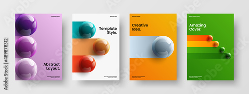 Trendy magazine cover A4 vector design layout bundle. Amazing realistic balls corporate brochure concept composition. © kitka
