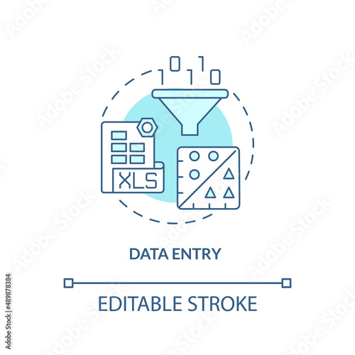 Data entry turquoise concept icon. Information input. Basic digital skills abstract idea thin line illustration. Isolated outline drawing. Editable stroke. Arial, Myriad Pro-Bold fonts used