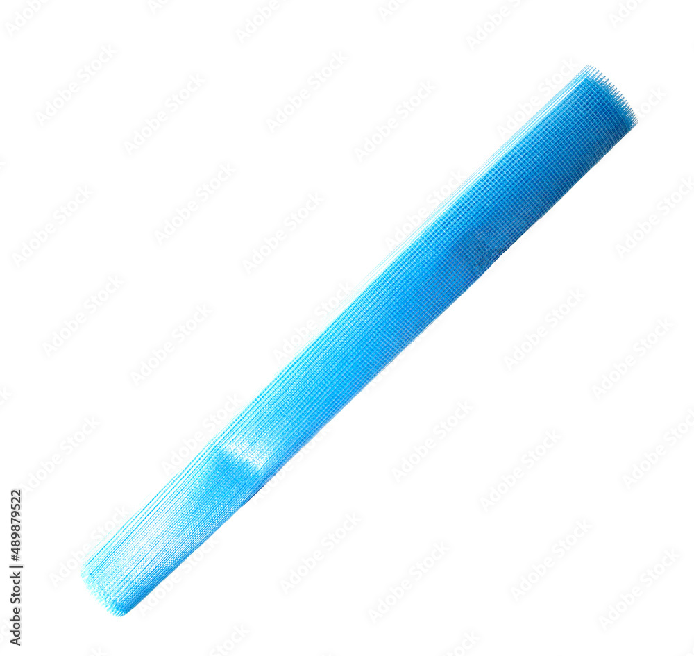 Blue reinforcing construction mesh for wall strengthening on white background, isolate. Close-up Blue reinforcing construction mesh for wall strengthening on white background, isolate. Close-up