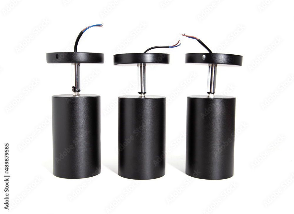 Black pendant lamps with matrix LED lighting on a white background, isolate. Light fixture for home interior, close-up Black pendant lamps with matrix LED lighting on a white background, isolate. Light fixture for home interior, close-up