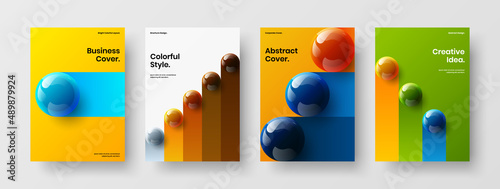 Isolated realistic balls catalog cover layout composition. Unique corporate brochure A4 design vector template bundle.