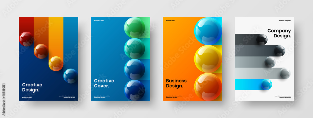 Premium presentation A4 vector design illustration bundle. Original 3D spheres corporate brochure layout set.