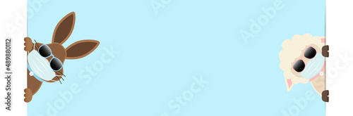 Osterhase & Schaf Maske Sonnenbrille Himmel Banner Innen