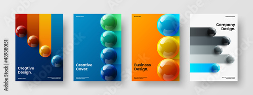 Premium presentation A4 vector design illustration bundle. Original 3D spheres corporate brochure layout set.