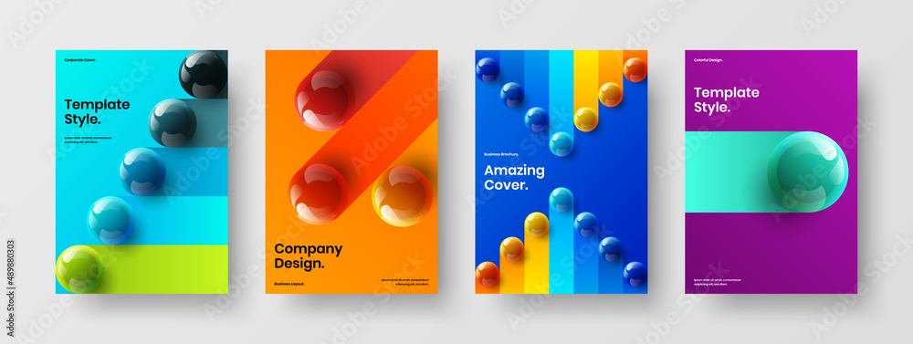 Vivid banner A4 vector design illustration set. Trendy 3D balls flyer concept composition.