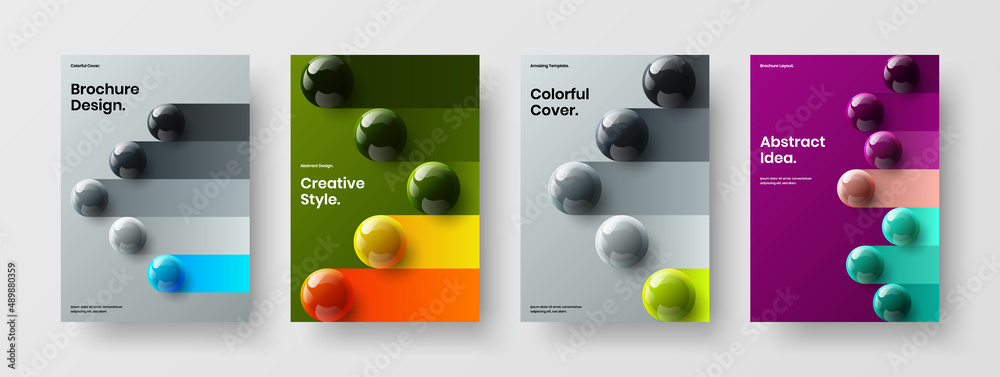 Fresh journal cover A4 design vector concept set. Amazing 3D balls banner template collection.