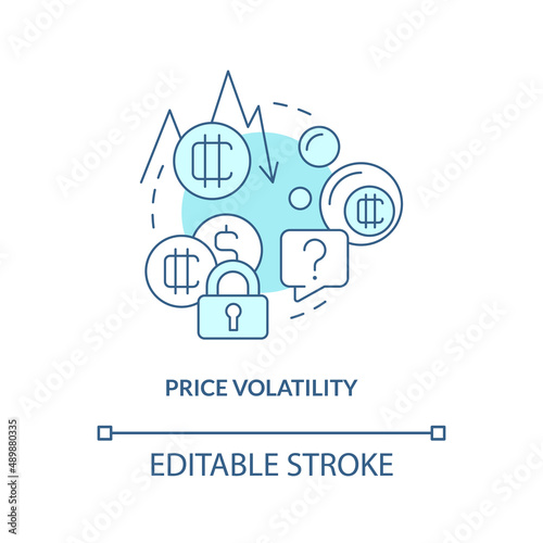 Price volatility turquoise concept icon. Crypto-currency downside abstract idea thin line illustration. Price change risk. Isolated outline drawing. Editable stroke. Arial, Myriad Pro-Bold fonts used