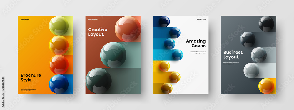 Isolated realistic balls corporate cover template collection. Creative annual report vector design concept bundle.