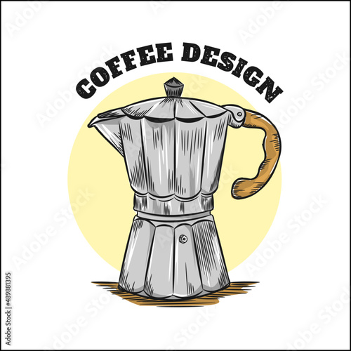 moka pot coffee hand drawn illustration