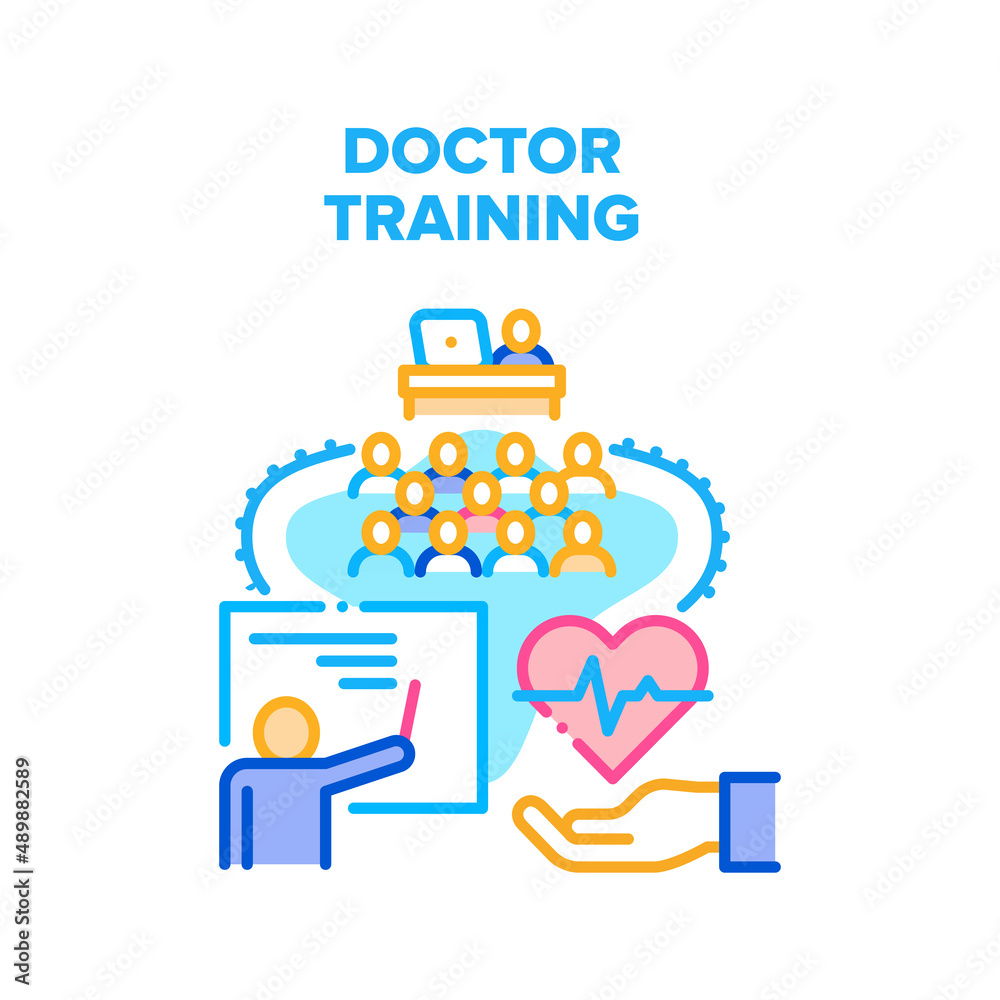 Doctor Training Vector Icon Concept. Advanced Doctor Training And Conference, Medicine Presentation Of Discovery And Researchment. Medical Education And Studying Color Illustration Doctor Training Vector Icon Concept. Advanced Doctor Training And Conference, Medicine Presentation Of Discovery And Researchment. Medical Education And Studying Color Illustration