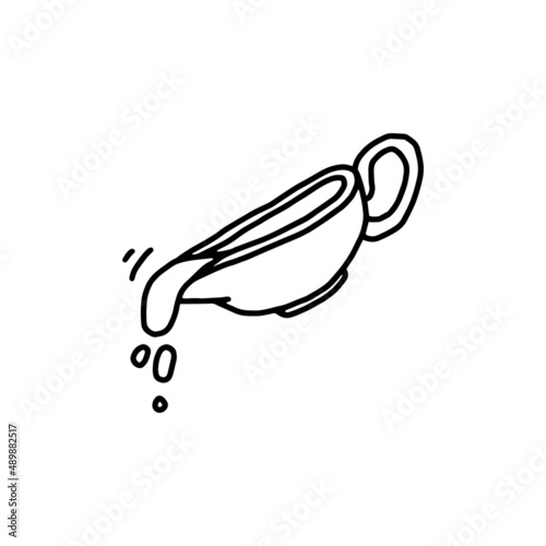 Gravy in gravy boat icon or symbol, hand drawn vector illustration isolated.