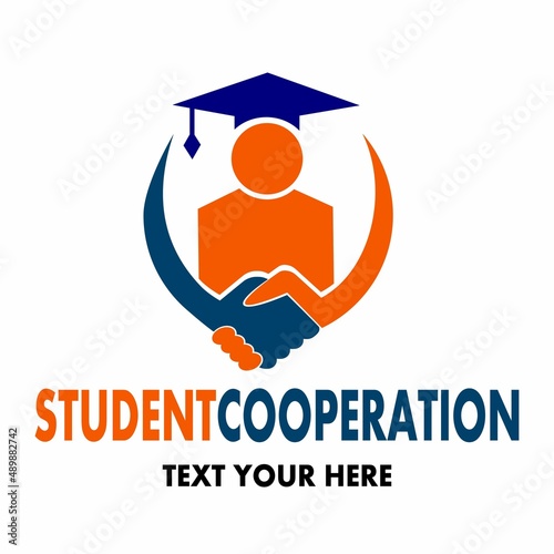 Student cooperation vector logo template. This design use human and cap school symbol. Suitable for education.