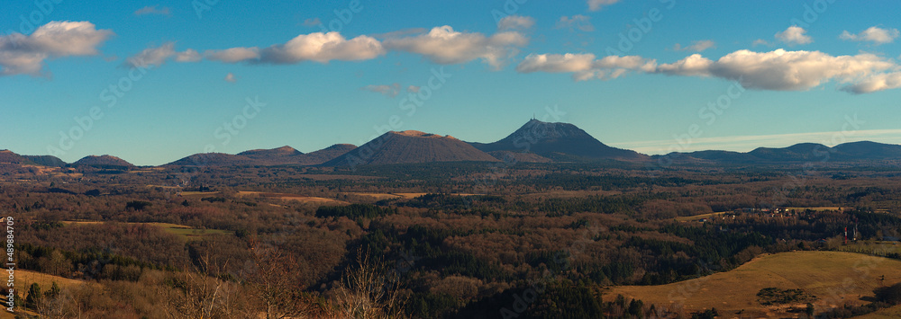 panoramic view of the Puy-de-Dome and the Puy-de-Come, massif of the volcanoes of Auvergne