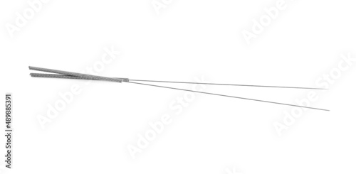 Two needles for acupuncture on white background