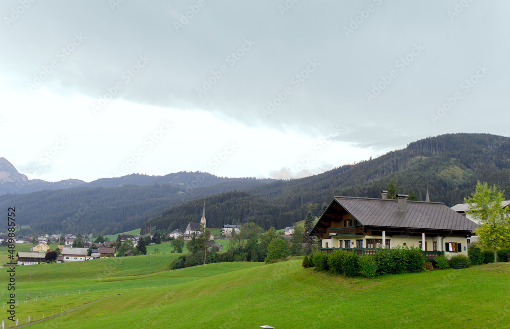 Fototapeta premium Beautiful green landscape in the Alps