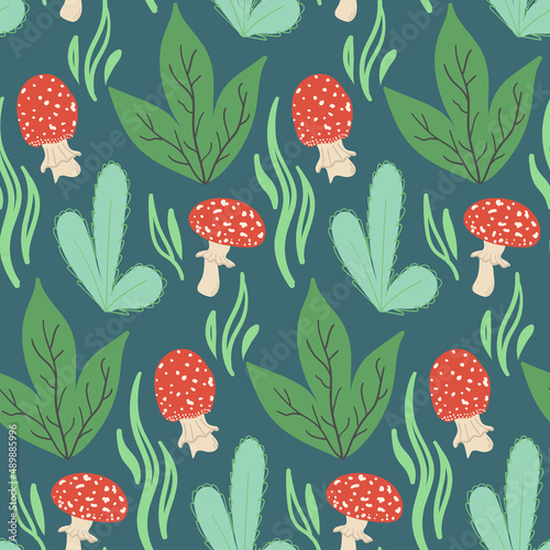 Seamless pattern with forest plant elements. vector