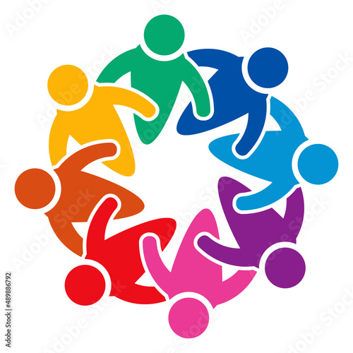 Group of eight people logo in a circle.Persons teamwork