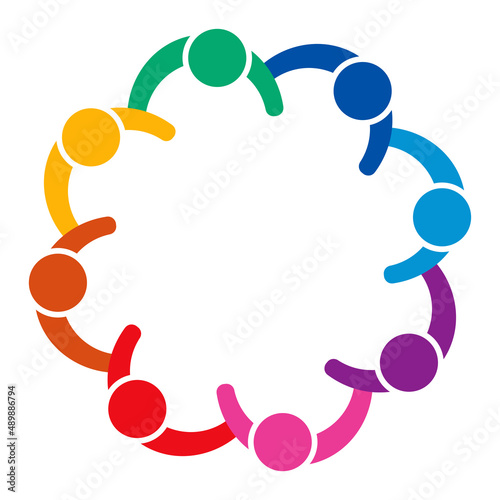 Group of eight people logo in a circle.Persons teamwork