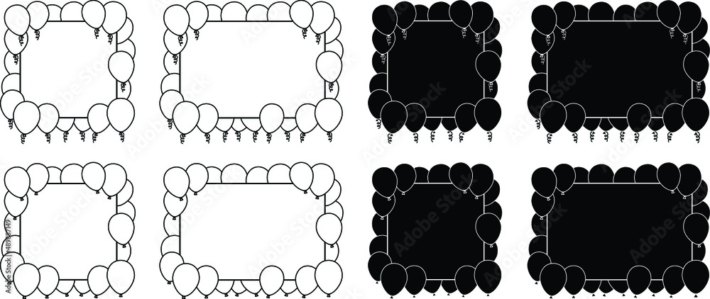 Full Balloon Frame with Blank Card Template Clipart - Outline and Silhouette