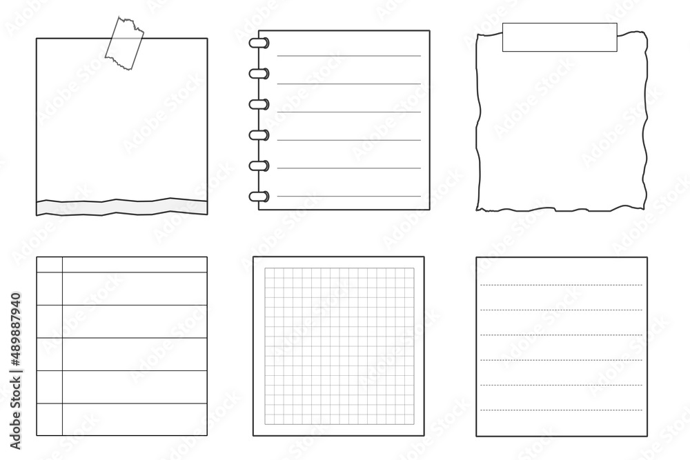 set of blank black and white memo templates, striped note, planner, notepad, sticky note, reminder, journal set of blank black and white memo templates, striped note, planner, notepad, sticky note, reminder, journal