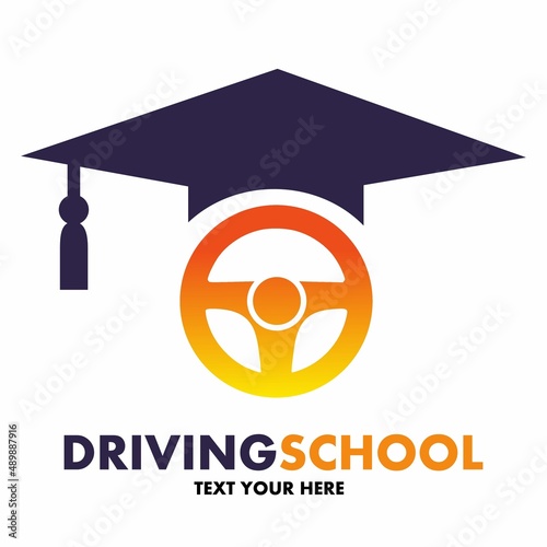 Driving school vector logo template. This design use student hat symbol. Suitable for transportation.