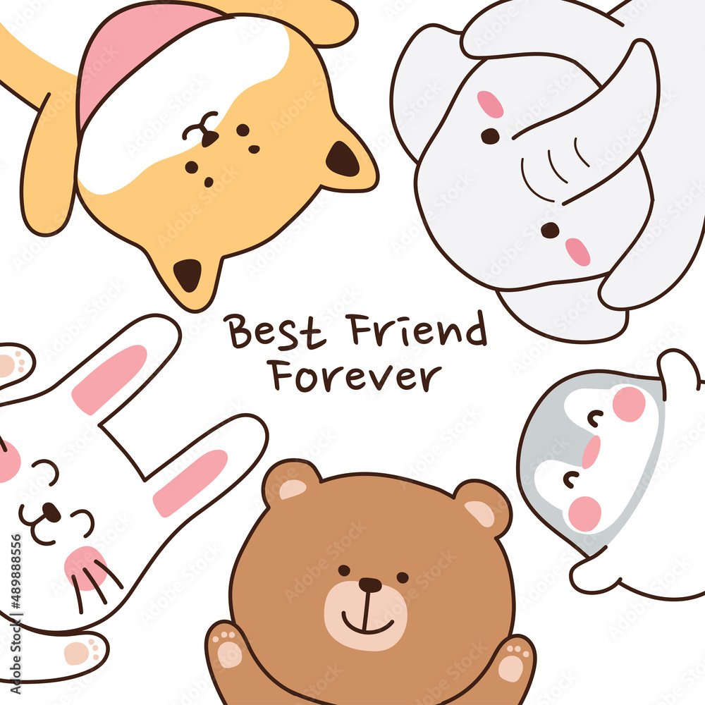 Cute animal with Best friend forever text on white background ...