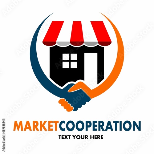 Mart or store cooperation vector logo template. This design use hand shake symbol. Suitable for business, partnership, dropship