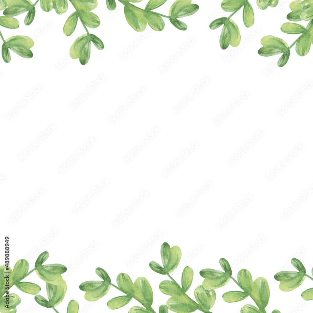 Branches with leaves in the background for the design of postcards, posters and other printed products. Watercolor style. Branches with leaves in the background for the design of postcards, posters and other printed products. Watercolor style.
