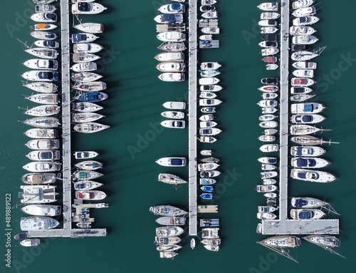 looking down at boats from above